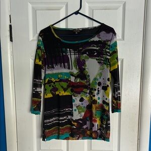 Multiples Black and Green Graphic 3/4 Sleeve Blouse
